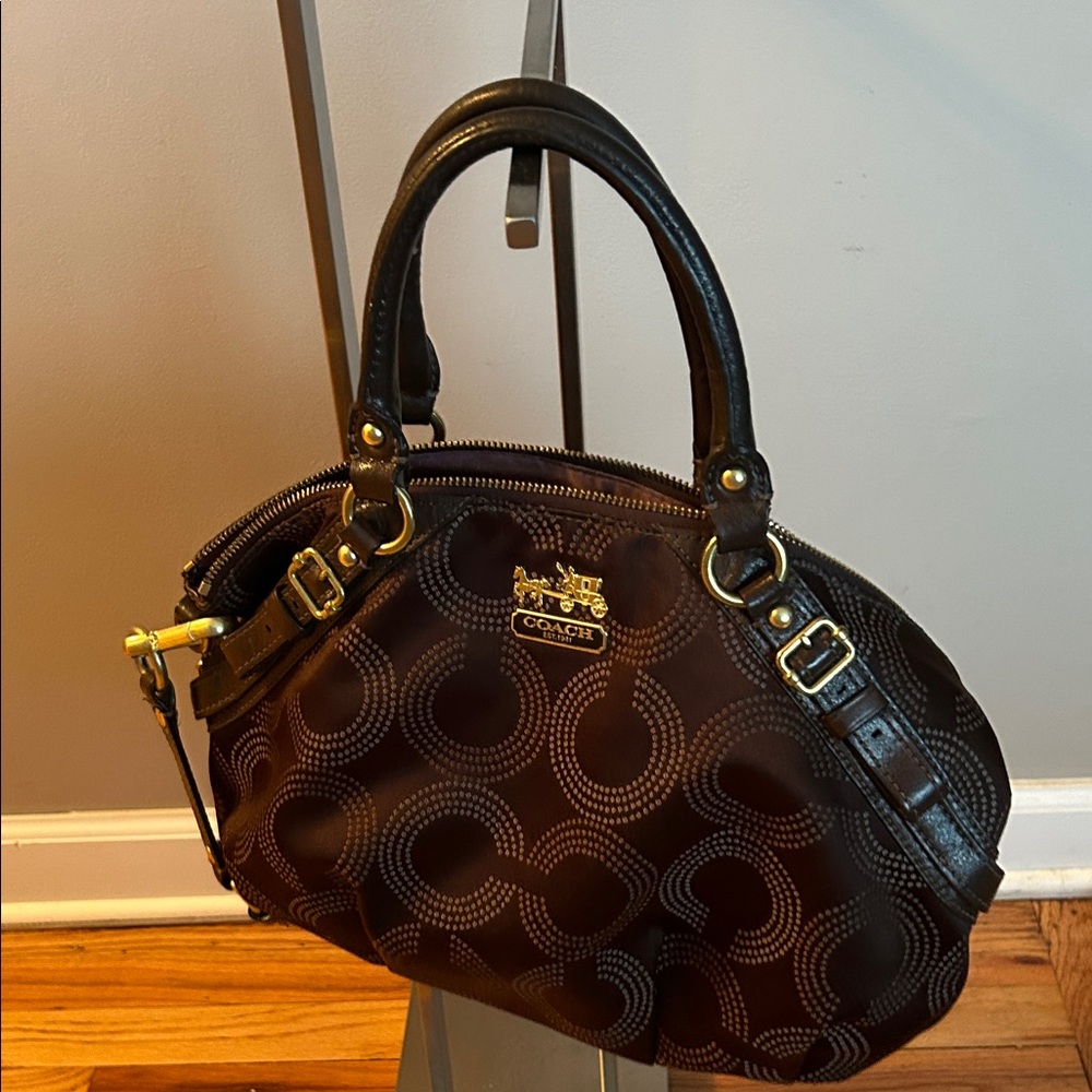 Authentic Coach Dark Brown and Black Patterned Satchel